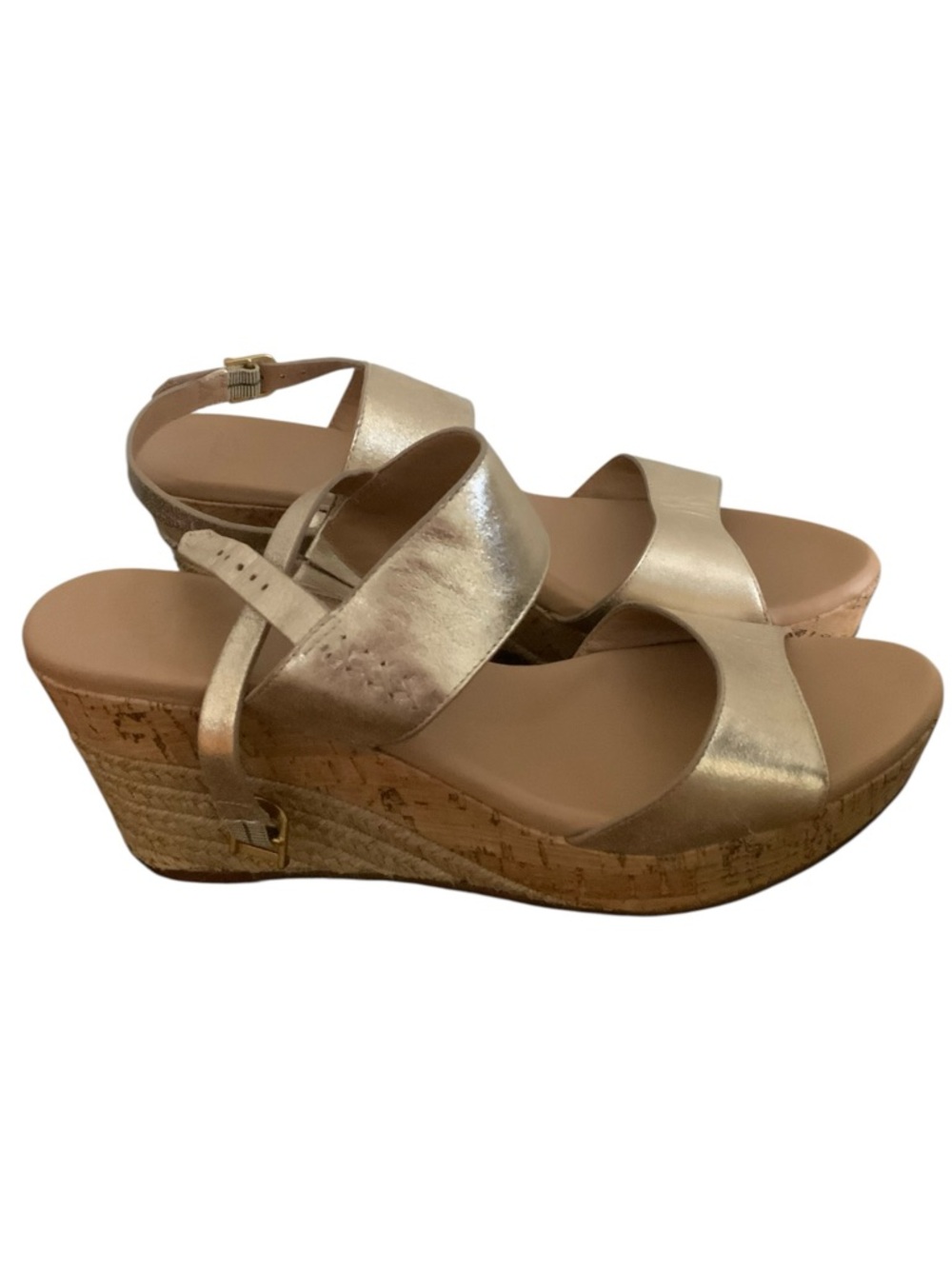 UGG Metallic Gold Wedge Sandals with Cork Platform Leather